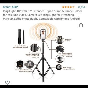 Ring Light 10” with Tripod Stand 67” iPhone holder iPhone, android